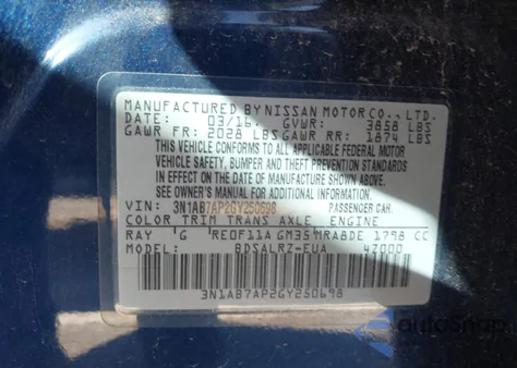 2016 Nissan Sentra Sr from USA, damaged, VIN 3N1AB7AP2GY250698